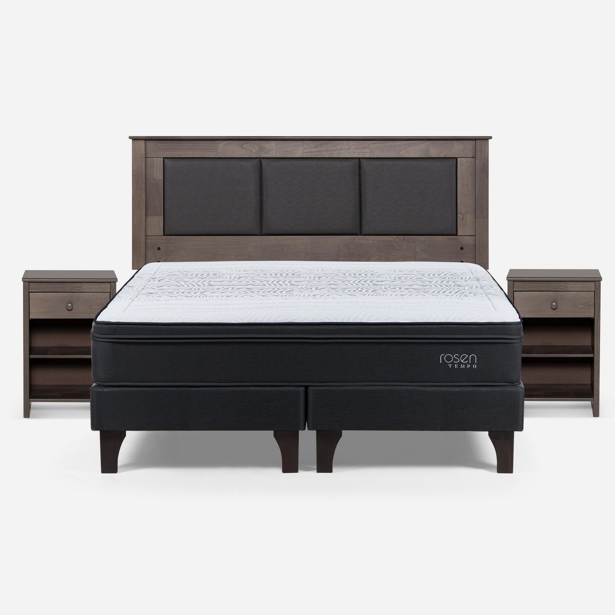 ROSEN - Cama King Europea Tempo + Respaldo + 2 Veladores