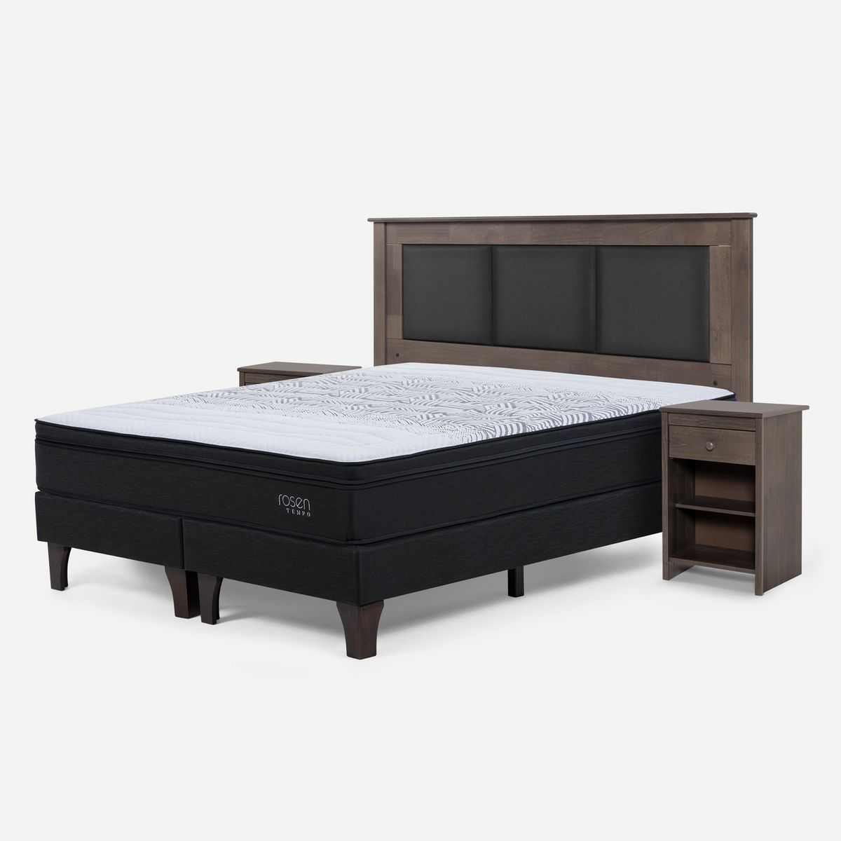 ROSEN - Cama King Europea Tempo + Respaldo + 2 Veladores