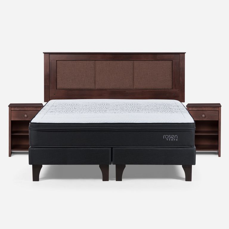 ROSEN Cama King Europea Tempo + Respaldo + 2 Veladores