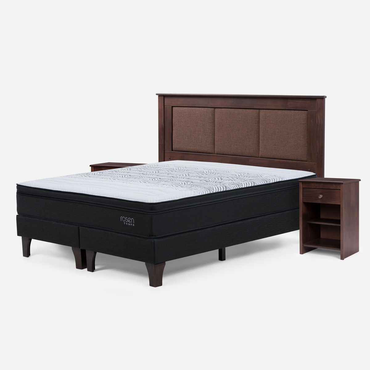 ROSEN - Cama King Europea Tempo + Respaldo + 2 Veladores