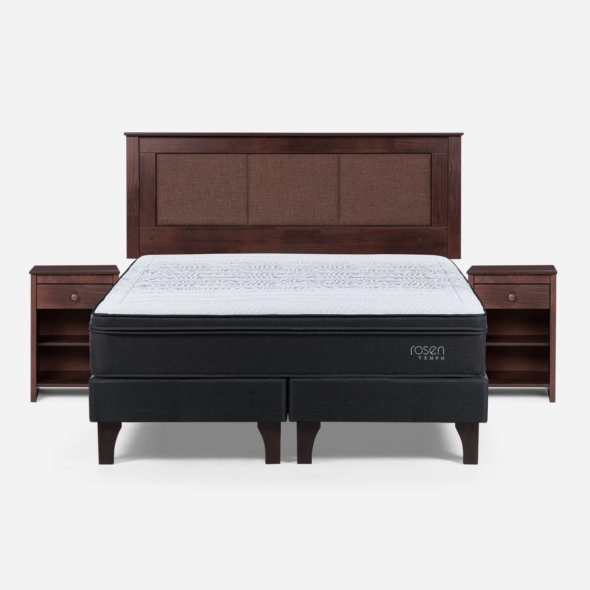 ROSEN - Cama 2 Plazas Europea Tempo + Respaldo + 2 Veladores