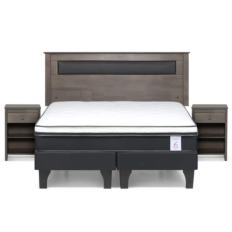 Cama 2 Plazas Europea New Style 6 + Respaldo + 2 Veladores