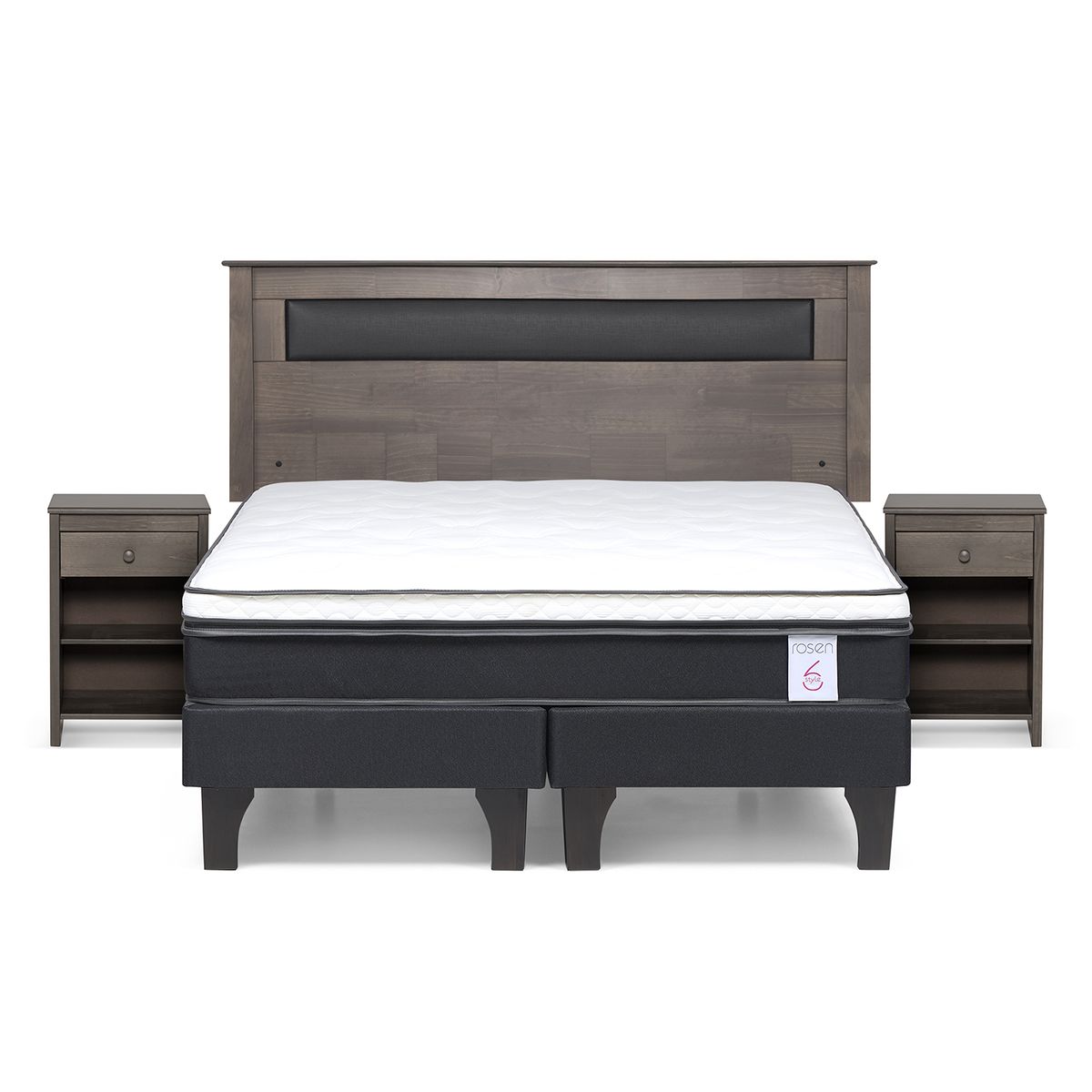 ROSEN - Cama 2 Plazas Europea New Style 6 + Respaldo + 2 Veladores
