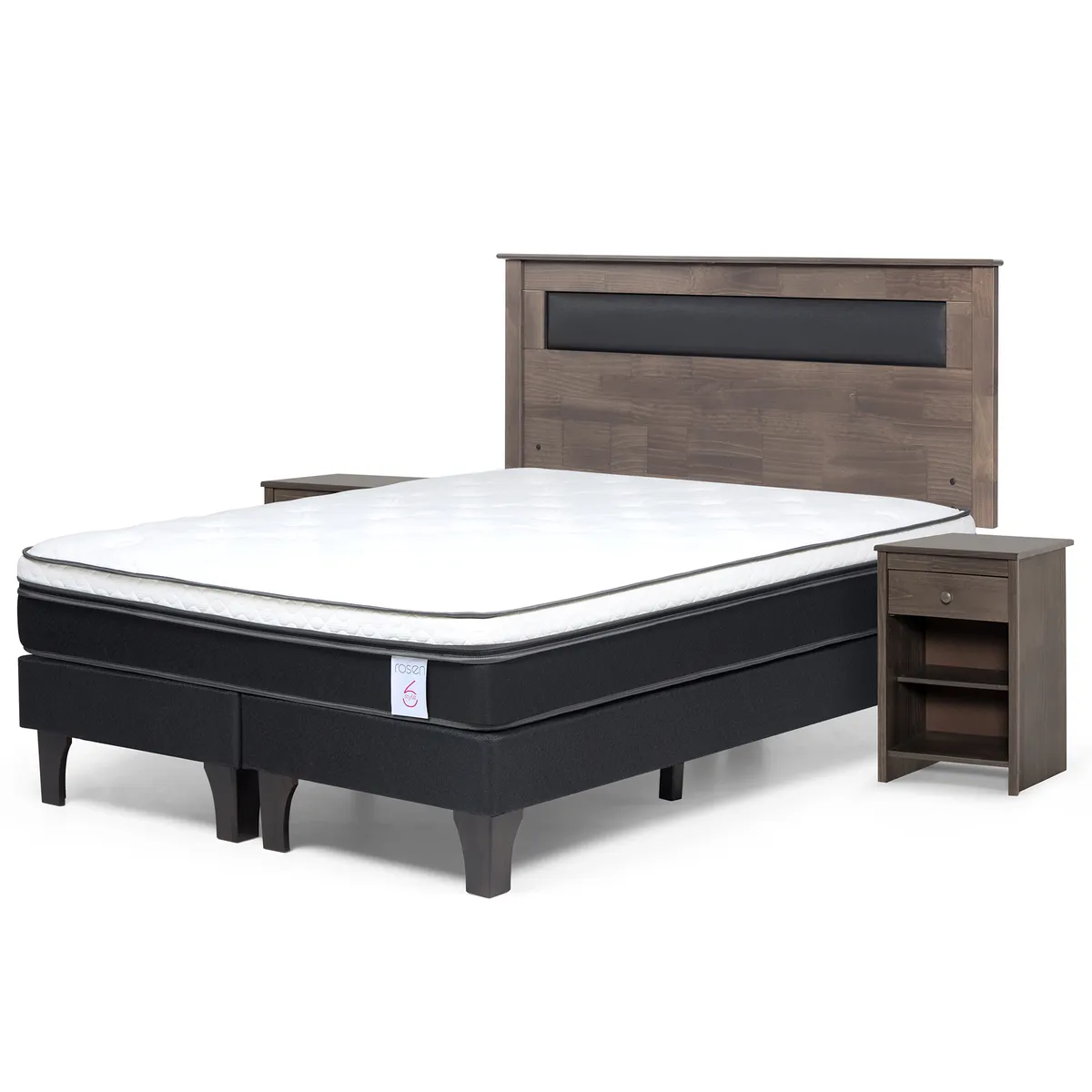 ROSEN - Cama 2 Plazas Europea New Style 6 + Respaldo + 2 Veladores