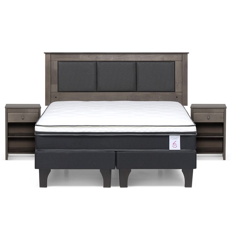 Cama 2 Plazas Europea New Style 6 + Respaldo + 2 Veladores