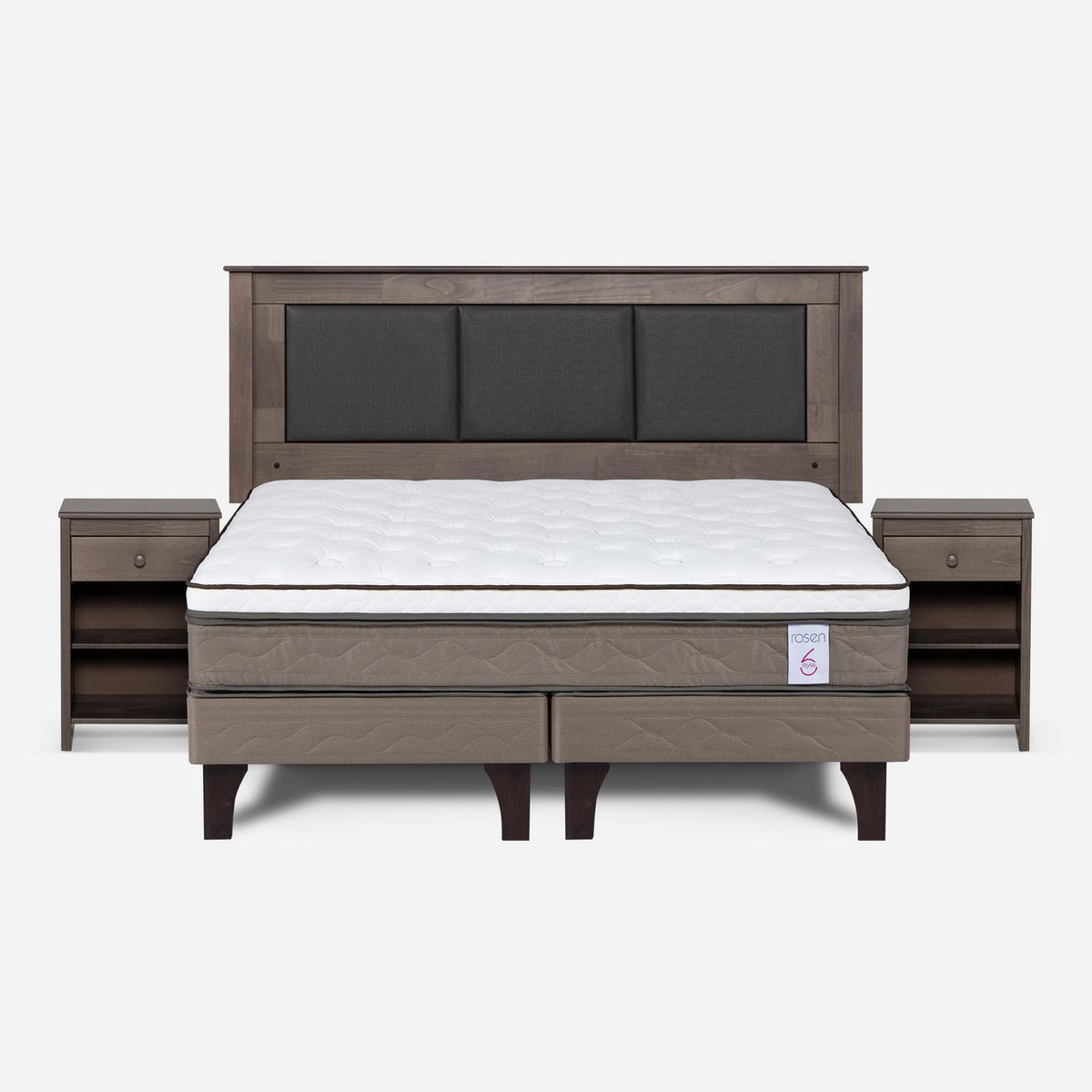 ROSEN - Cama 2 Plazas Europea New Style 6 + Respaldo + 2 Veladores
