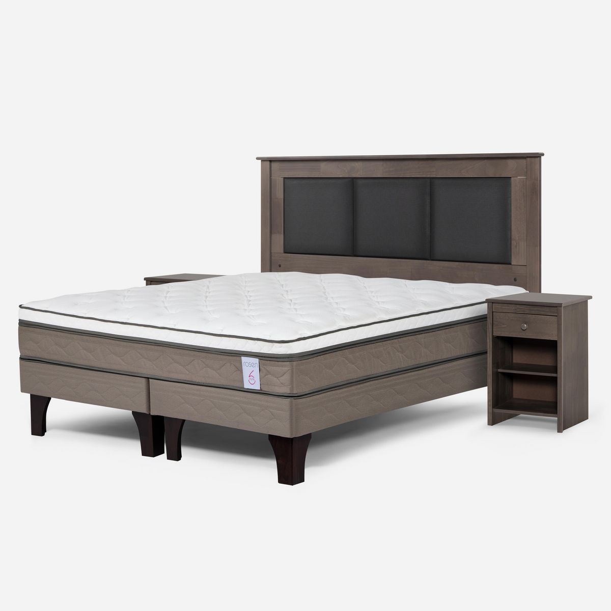 ROSEN - Cama 2 Plazas Europea New Style 6 + Respaldo + 2 Veladores