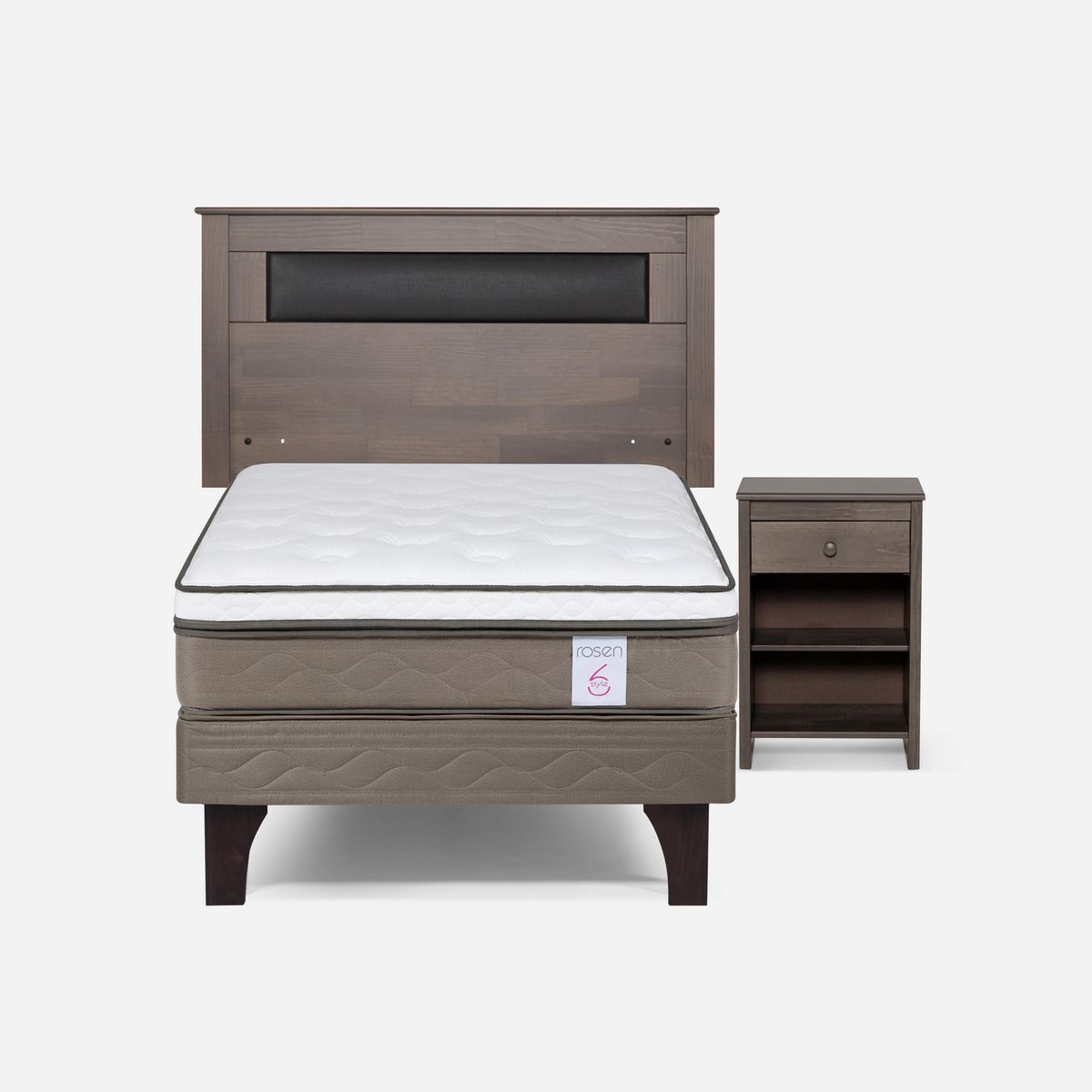 ROSEN - Cama 1.5 Plazas Europea New Style 6 + Respaldo + Velador