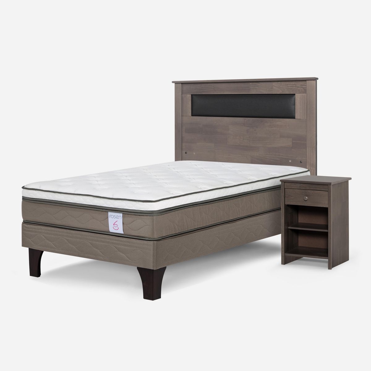 ROSEN - Cama 1.5 Plazas Europea New Style 6 + Respaldo + Velador