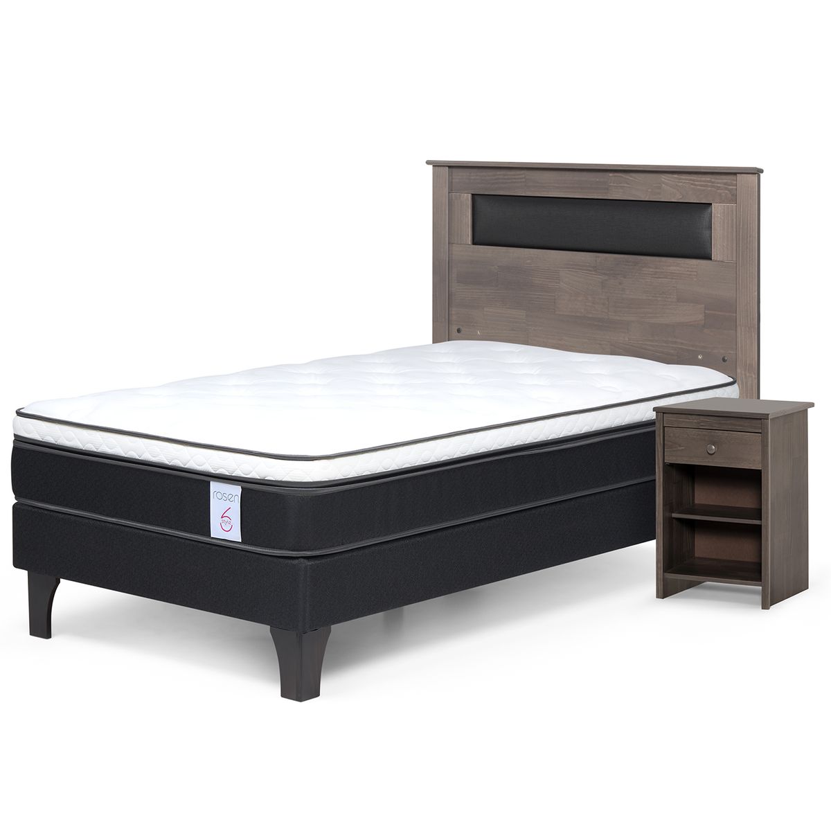 ROSEN - Cama 1.5 Plazas Europea New Style 6 + Respaldo + Velador