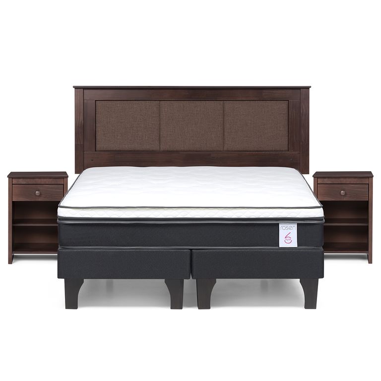 ROSEN Cama 2 Plazas Europea New Style 6 + Respaldo + 2 Veladores