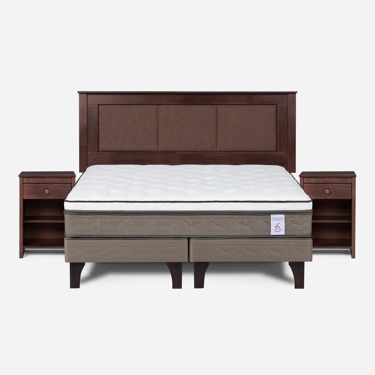 ROSEN - Cama 2 Plazas Europea New Style 6 + Respaldo + 2 Veladores