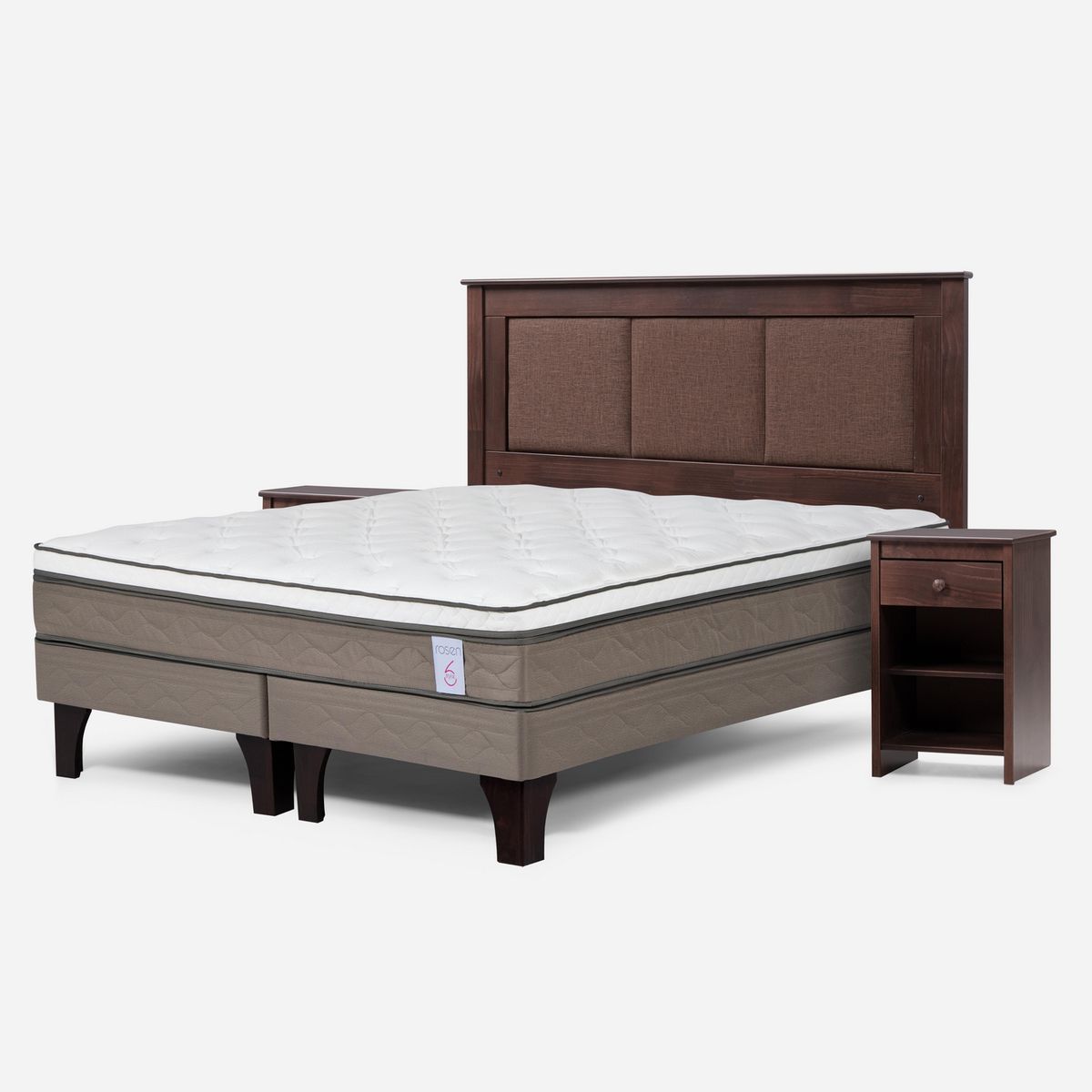 ROSEN - Cama 2 Plazas Europea New Style 6 + Respaldo + 2 Veladores