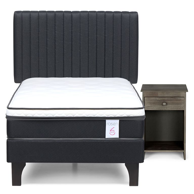 ROSEN Cama 1.5 Plazas Europea New Style 6 + Respaldo + Velador