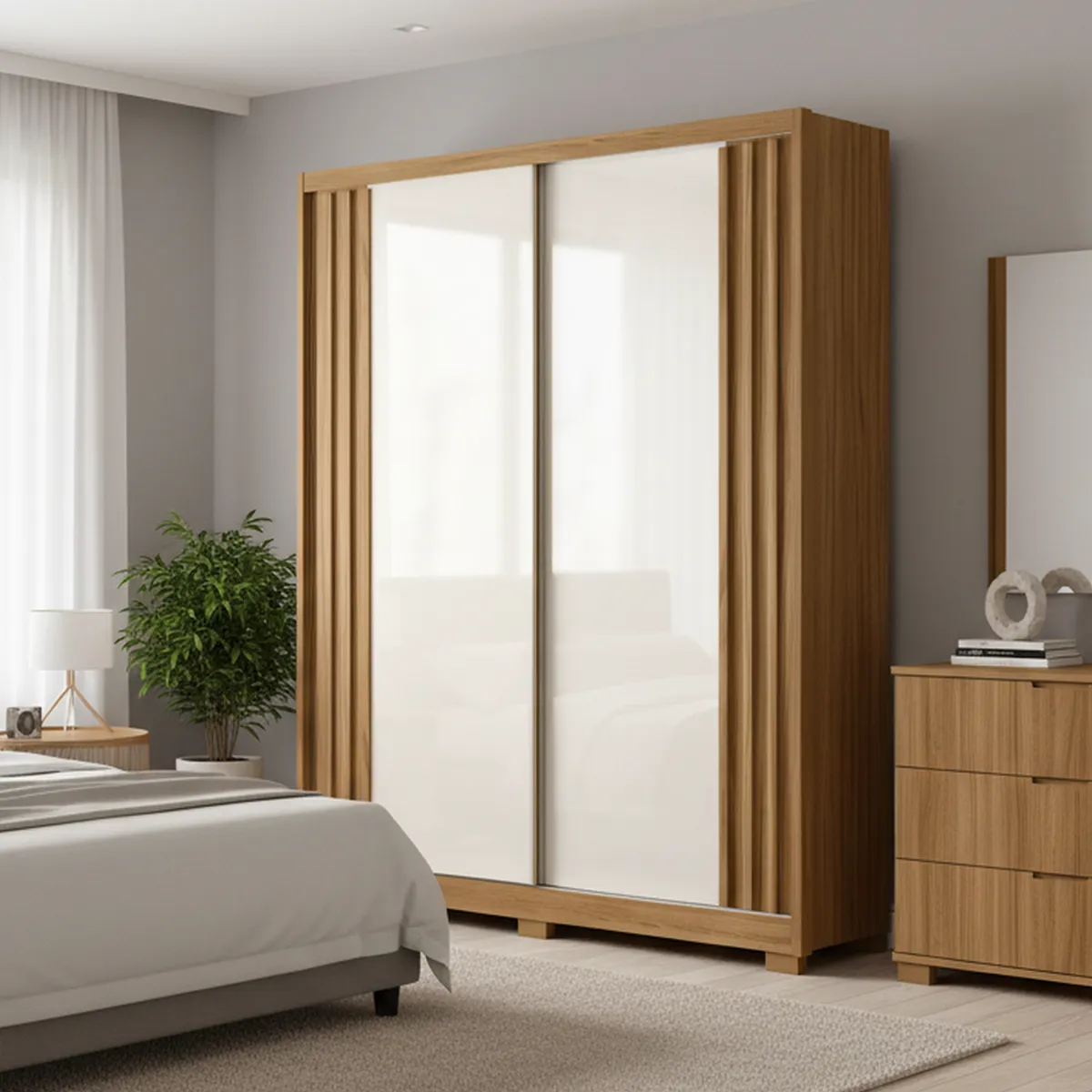 DI PORETTI - Closet 2 Puerta(s) 3 Cajón(es) 4 Repisa(s) 175x230x52 cm Café/Blanco