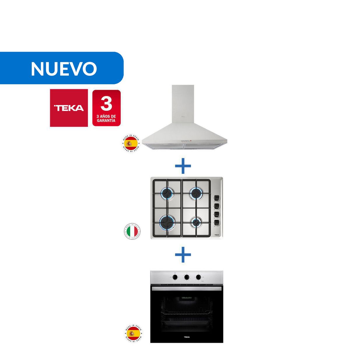 TEKA - Combo Empotrado Horno Eléctrico Hbb445 + Cocina Encimera Hlx640Inox + Campana Decorativa Dbb60Inox