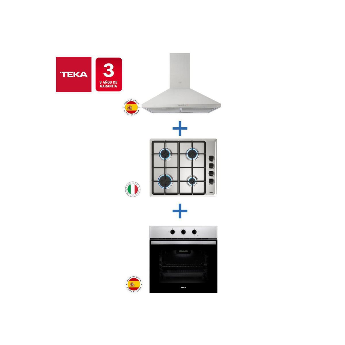 TEKA - Combo Empotrado Horno Eléctrico Hbb445 + Cocina Encimera Hlx640Inox + Campana Decorativa Dbb60Inox