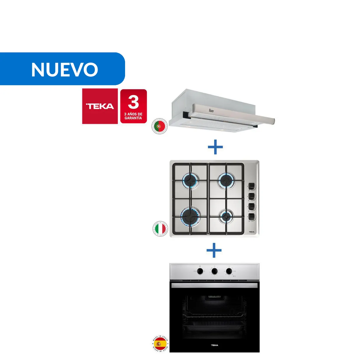 TEKA - Combo Empotrado Horno Eléctrico Hbb445 + Cocina Encimera Hlx640 + Campana Integrable Tl6310 Inox