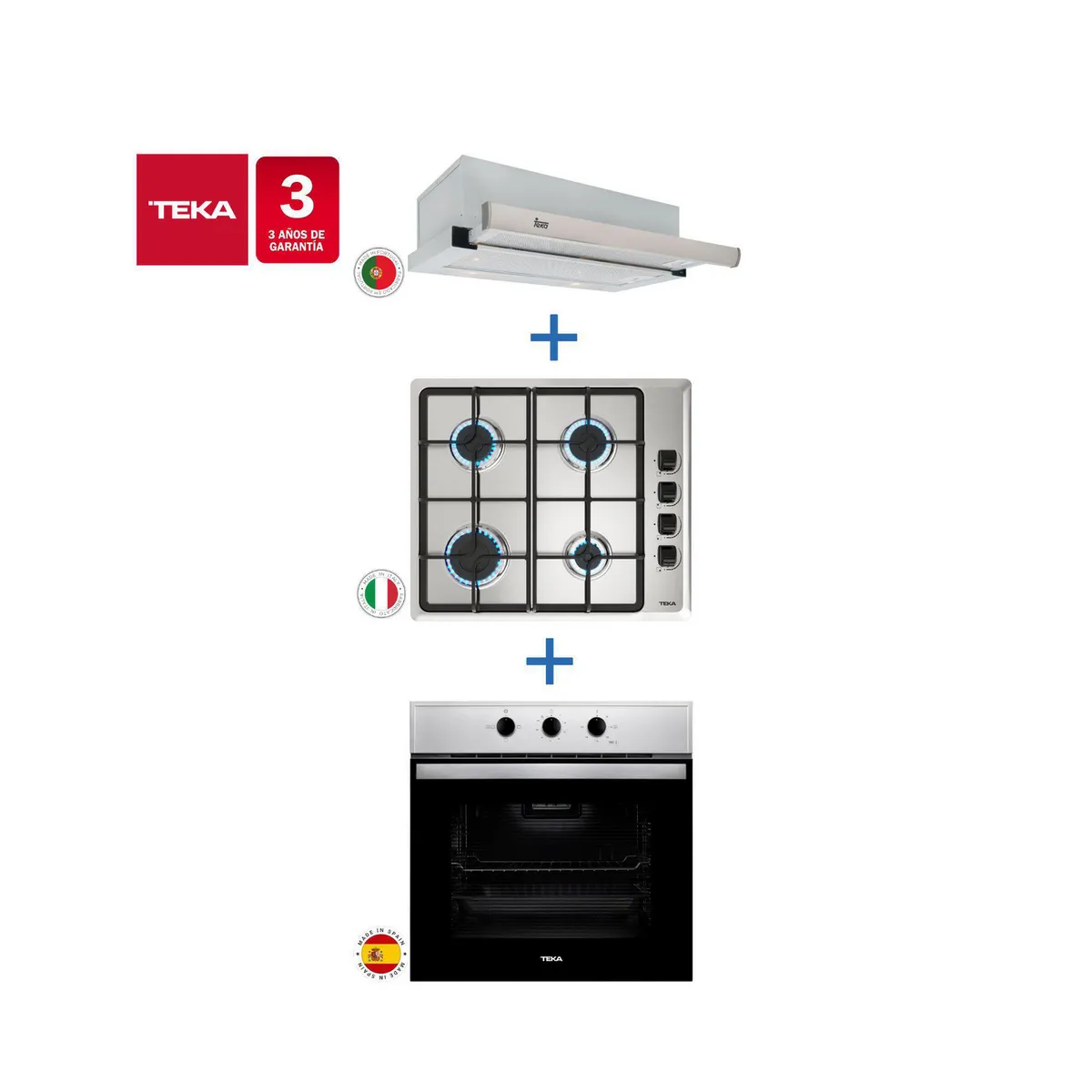 TEKA - Combo Empotrado Horno Eléctrico Hbb445 + Cocina Encimera Hlx640 + Campana Integrable Tl6310 Inox
