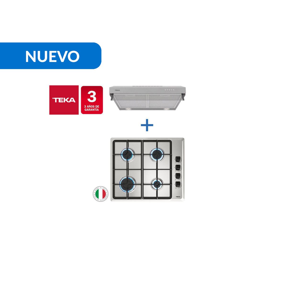 TEKA - Combo Empotrado Cocina Encimera Hlx 640 Inox + Campana Tradicional Cx 62120 Inox