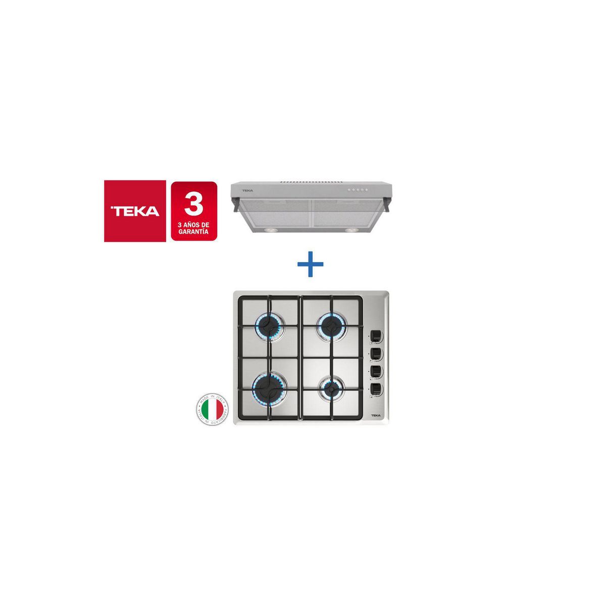 TEKA - Combo Empotrado Cocina Encimera Hlx 640 Inox + Campana Tradicional Cx 62120 Inox