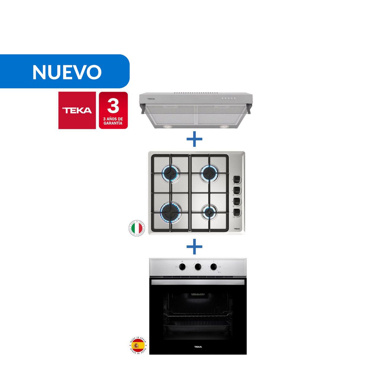 TEKA - Combo Empotrado Horno Eléctrico Hbb445 + Cocina Encimera Hlx640+ Campana Cx62120 Inox