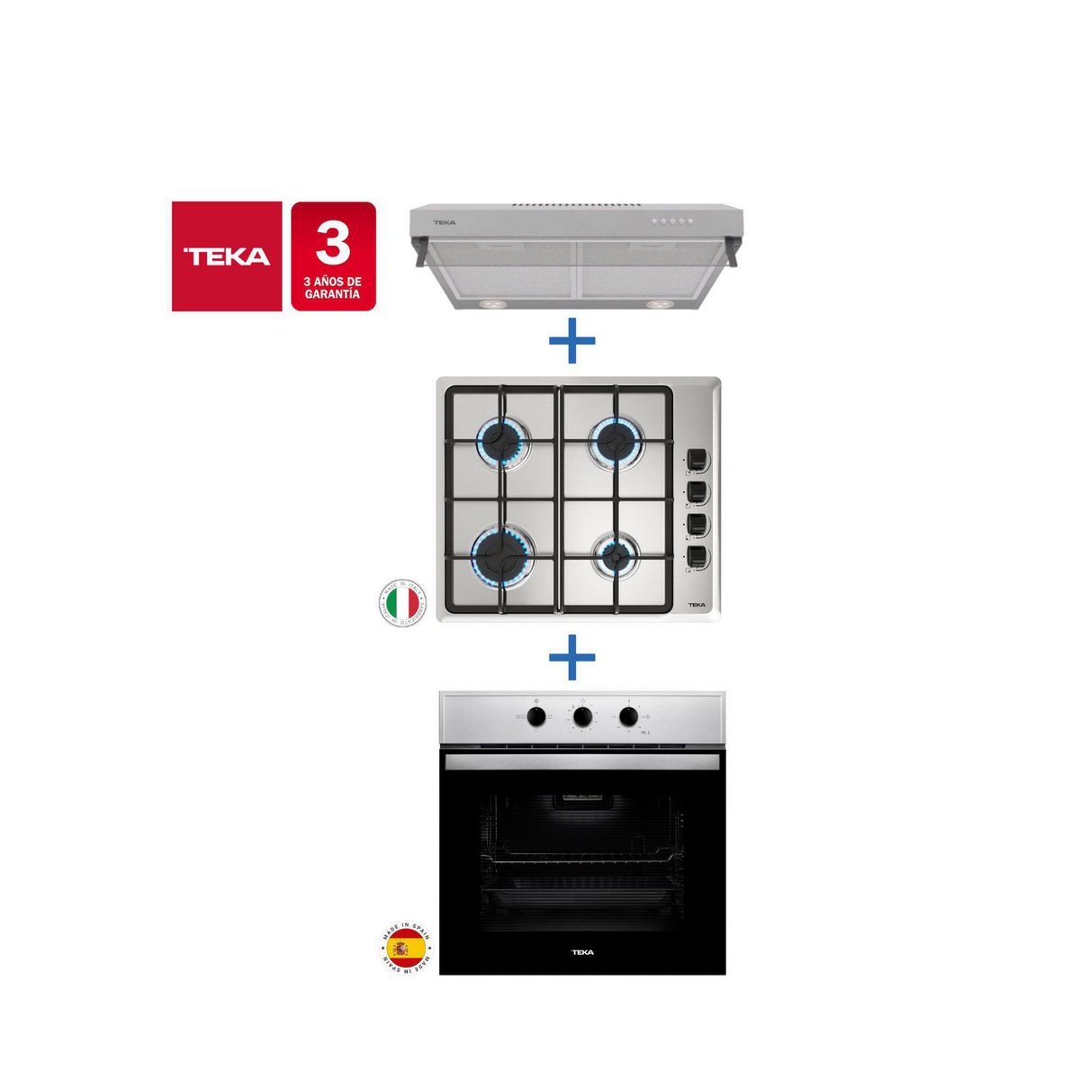 TEKA - Combo Empotrado Horno Eléctrico Hbb445 + Cocina Encimera Hlx640+ Campana Cx62120 Inox