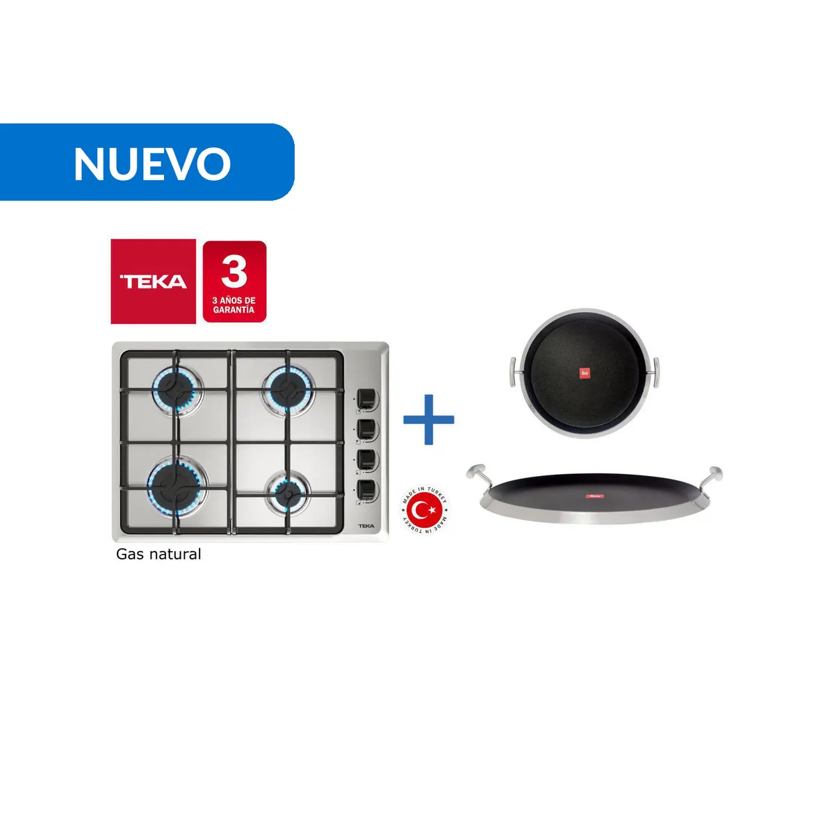 TEKA - Combo Empotrado Cocina Gas Hlx 540 Nat + Grill Redondo