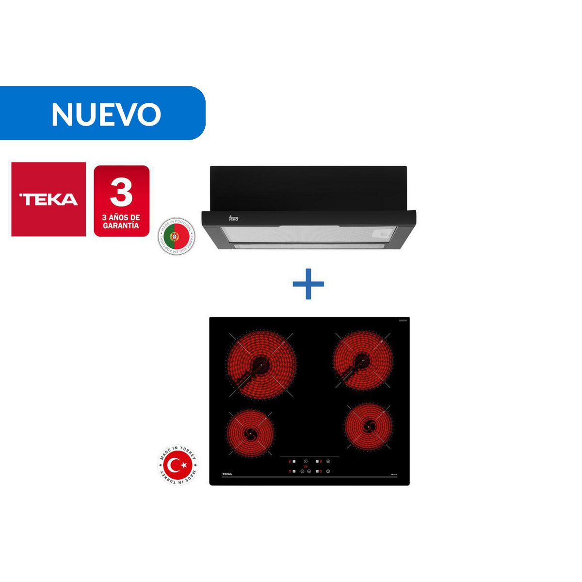 TEKA - Combo Empotrado Cocina Encimera Vitrocerámica Tb 6415 + CampanaTl6310 Bk