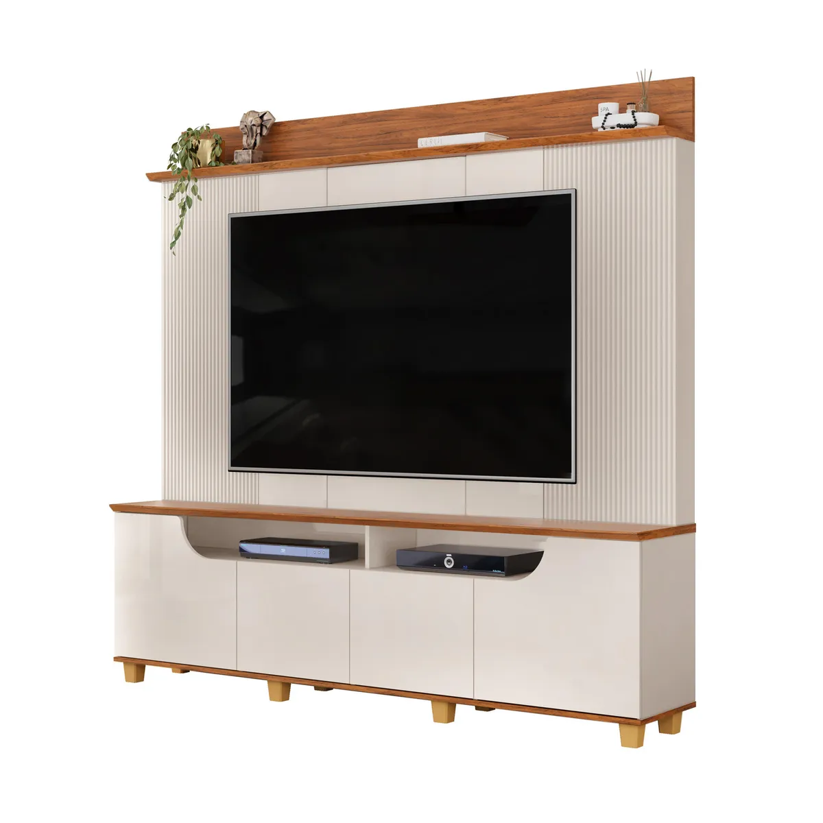 ALTAVISION - Home TV 75 " Gama OFF white freijo 199x188x38.5 cm
