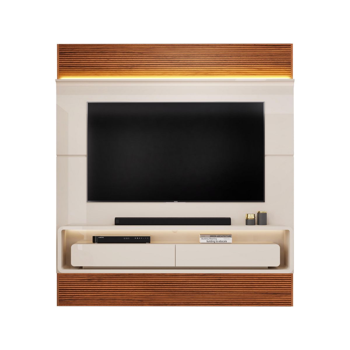 ALTAVISION - Panel TV 70 " Taylor OFF white freijo 180x207x32.5 cm