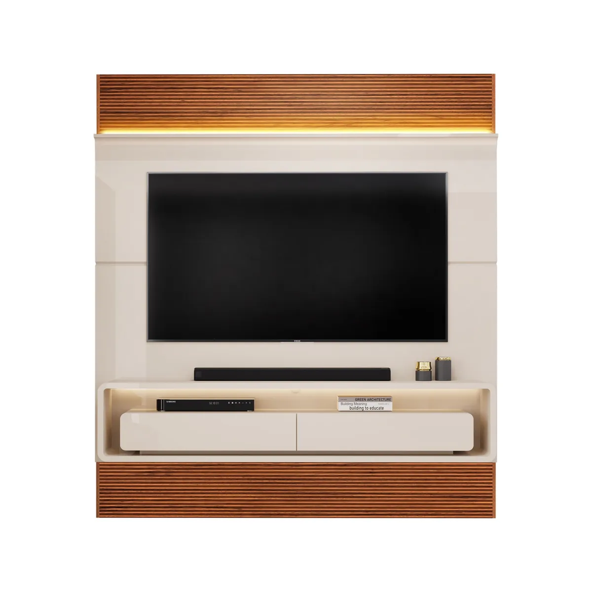 ALTAVISION - Panel TV 70 " Taylor OFF white freijo 180x207x32.5 cm