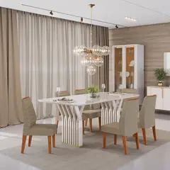 ALTAVISION - Juego de Comedor Yara 6 Sillas Mesa Rectangular 180x100x80 cm OFF white