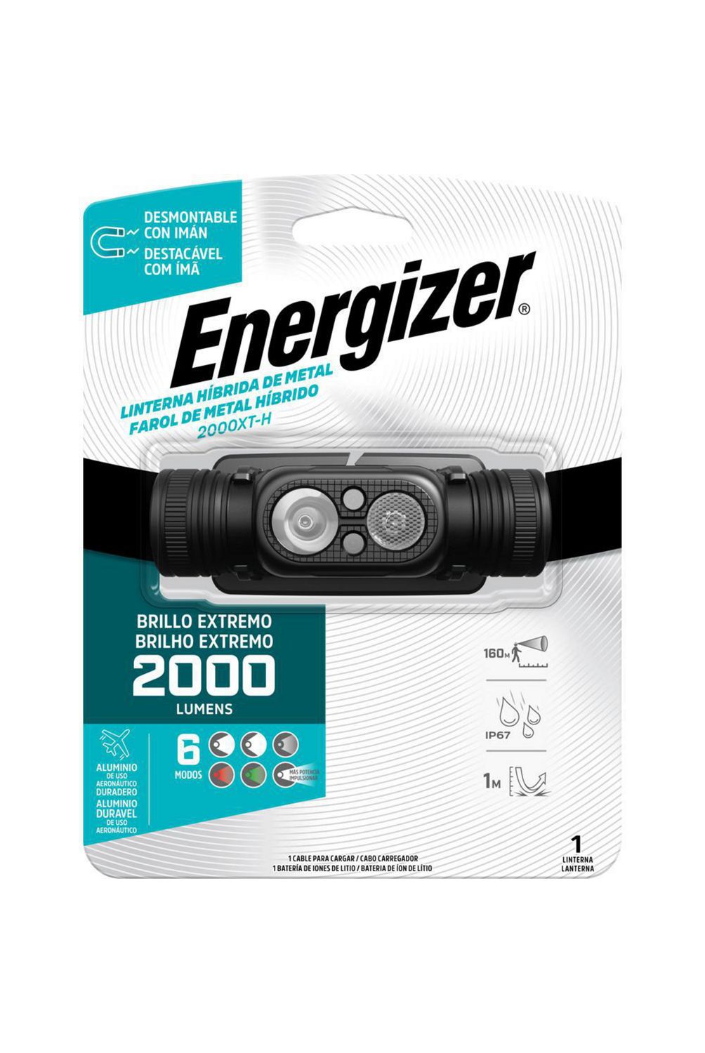 Linterna de cabeza recargable (hibrida) de metal 2000 lumenes