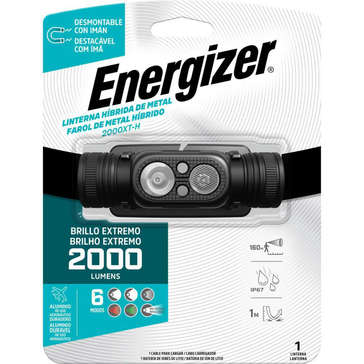 ENERGIZER - Linterna de cabeza recargable (hibrida) de metal 2000 lumenes