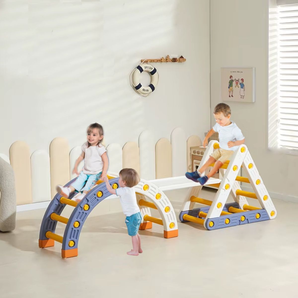 KIDSCOOL - Juego Pikler Montessori 42x68x210 cm Naranjo