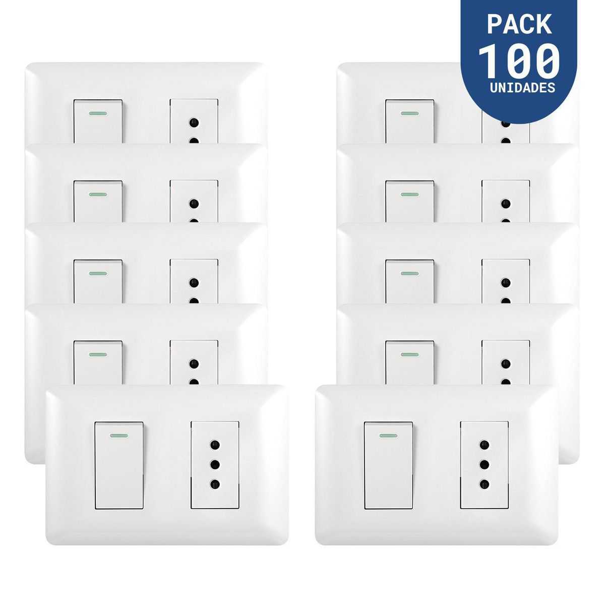 WANT - Tomacorriente Simple 10A 250V + Interruptor Simple 9/12 10A 250V Blanco 100 un