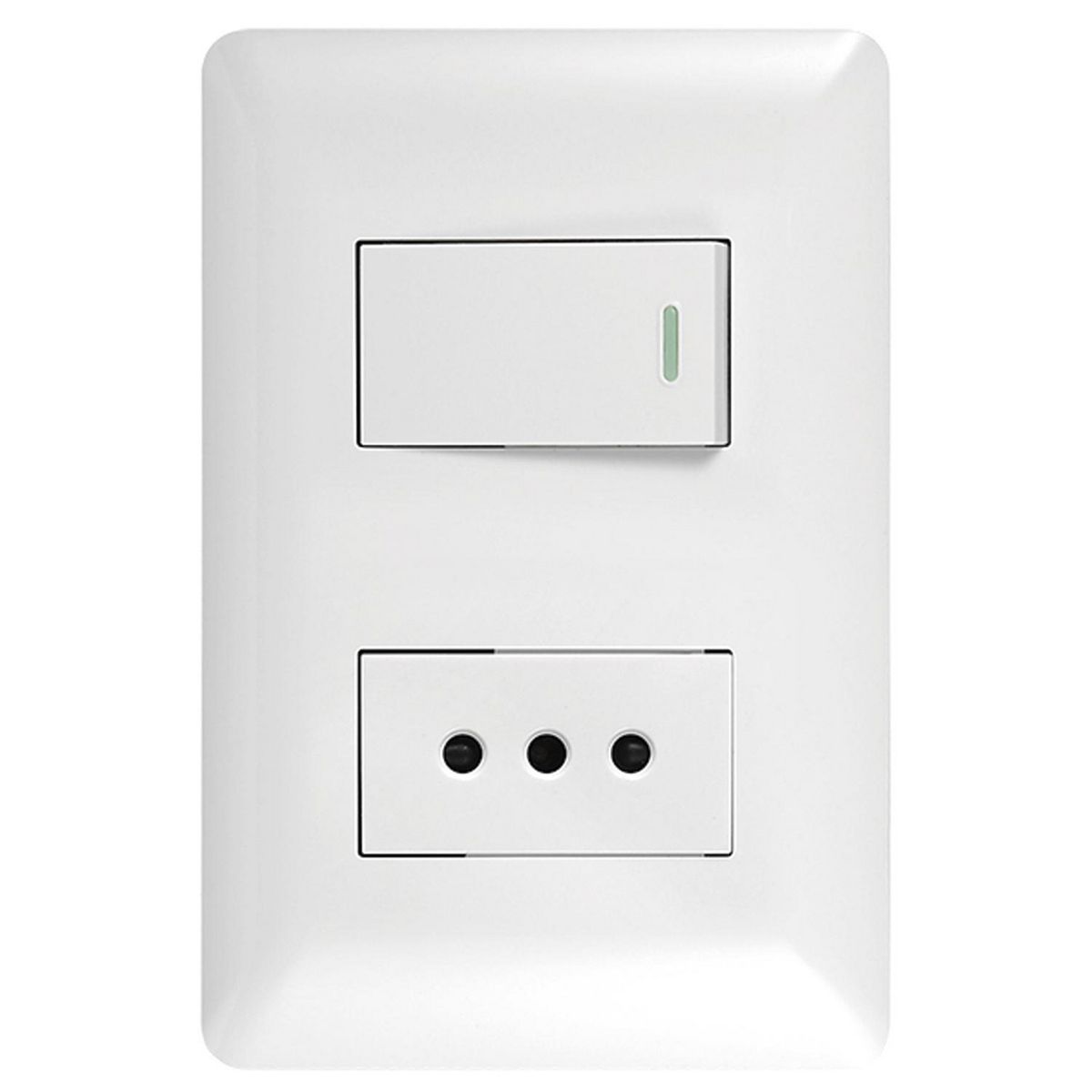 WANT - Tomacorriente Simple 10A 250V + Interruptor Simple 9/12 10A 250V Blanco 100 un