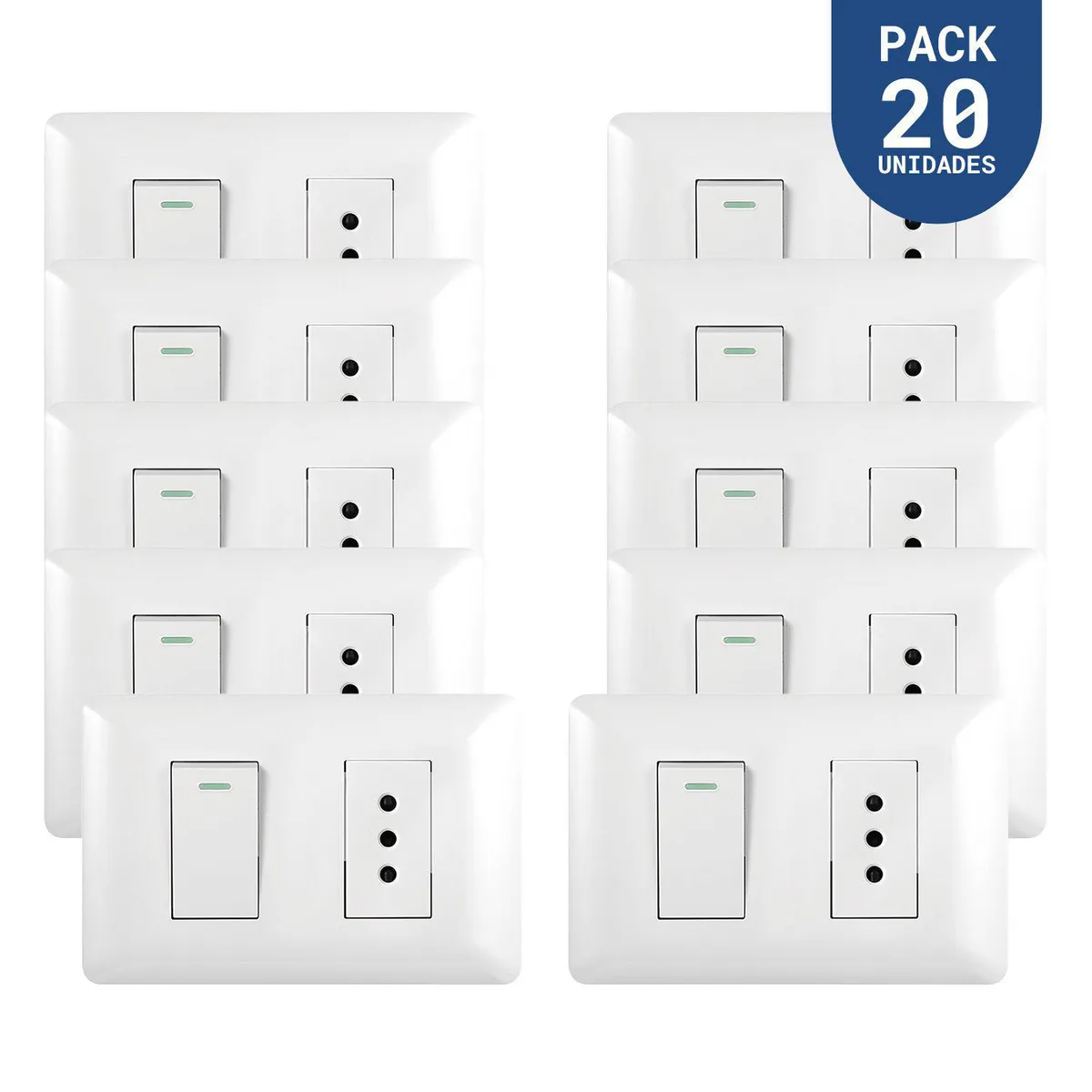 WANT - Tomacorriente Simple 10A 250V + Interruptor Simple 9/12 10A 250V Blanco 20 un