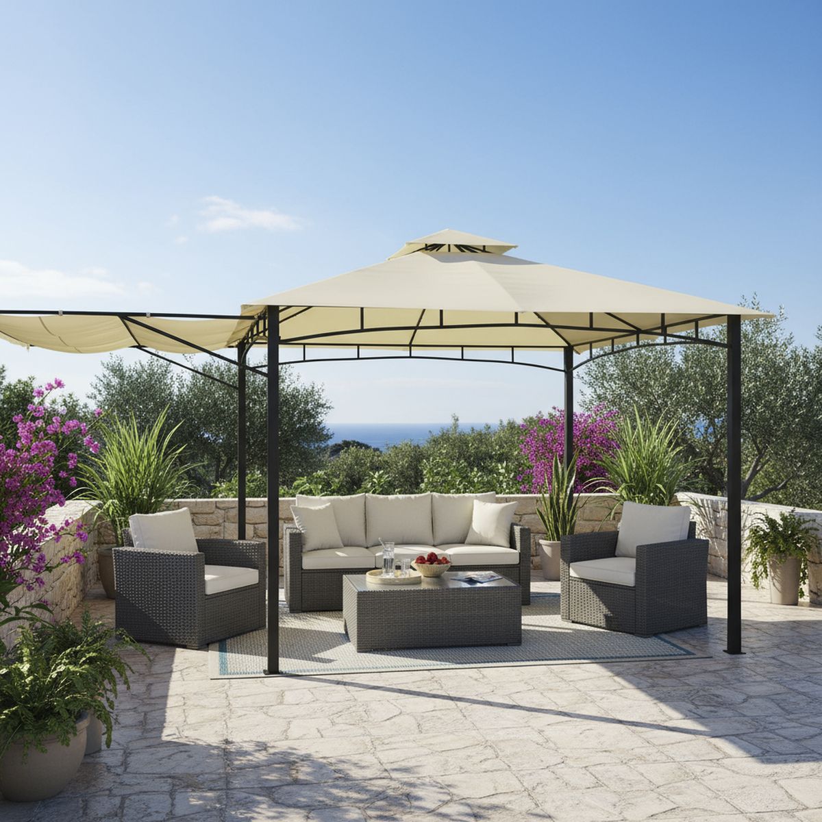 EL BARCO - Pérgola Marfil Poliéster 300x300x270 cm