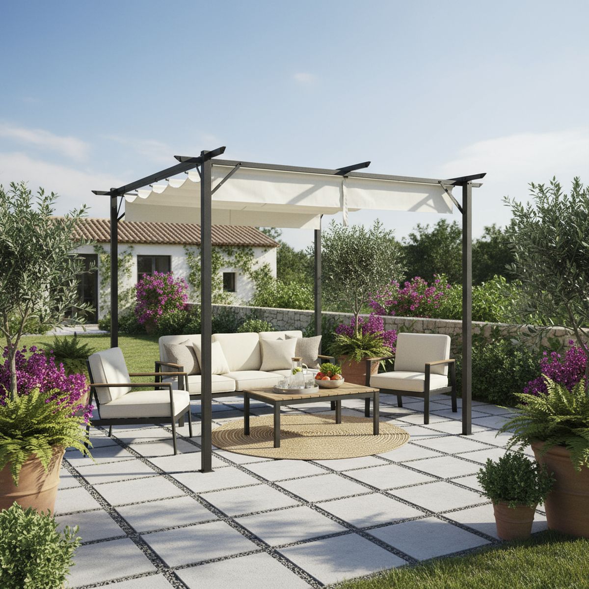 EL BARCO - Pérgola Marfil Poliéster 300x300x300 cm
