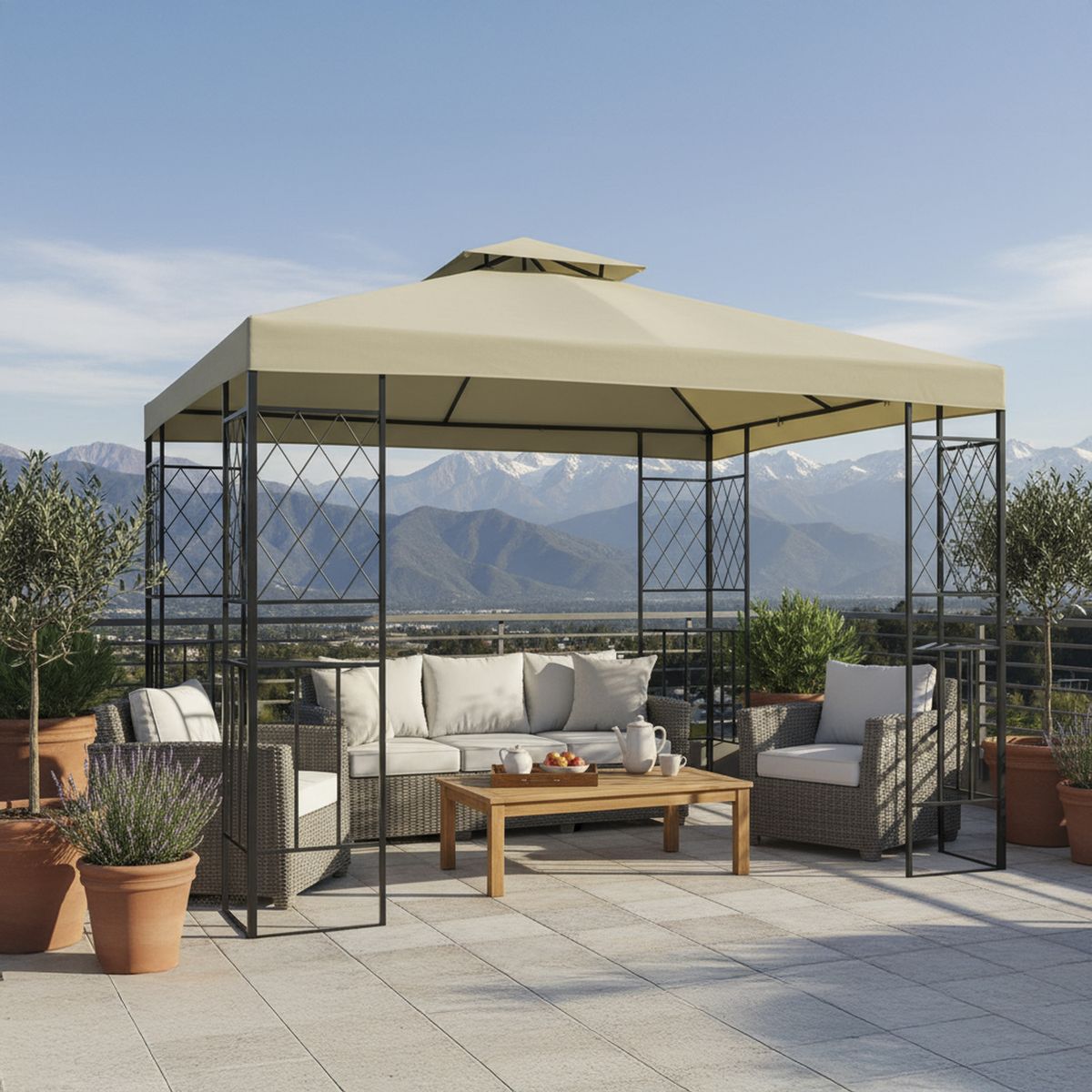 EL BARCO - Pérgola Marfil Poliéster 300x300x260 cm