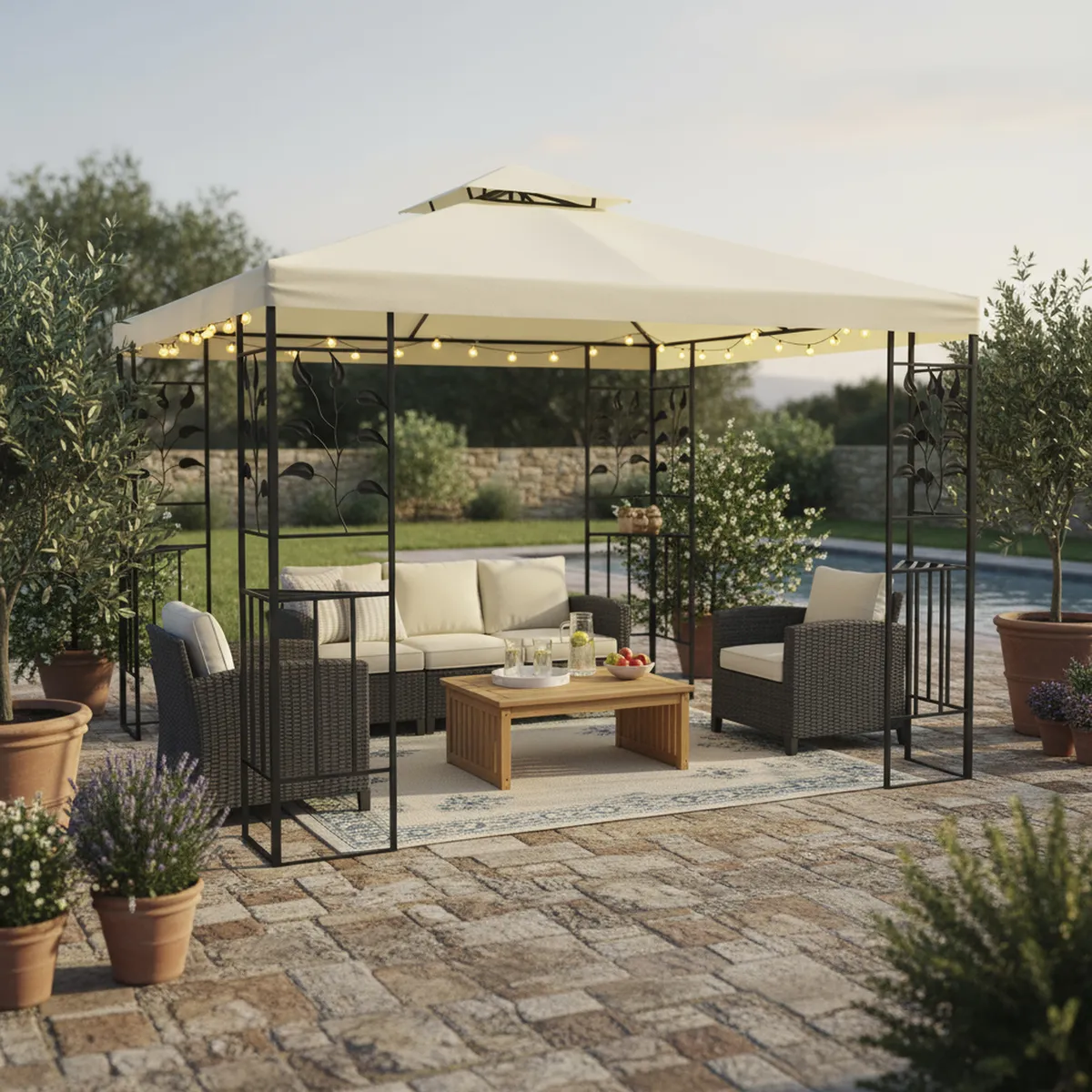 EL BARCO - Pérgola Marfil Poliéster 300x300x260 cm