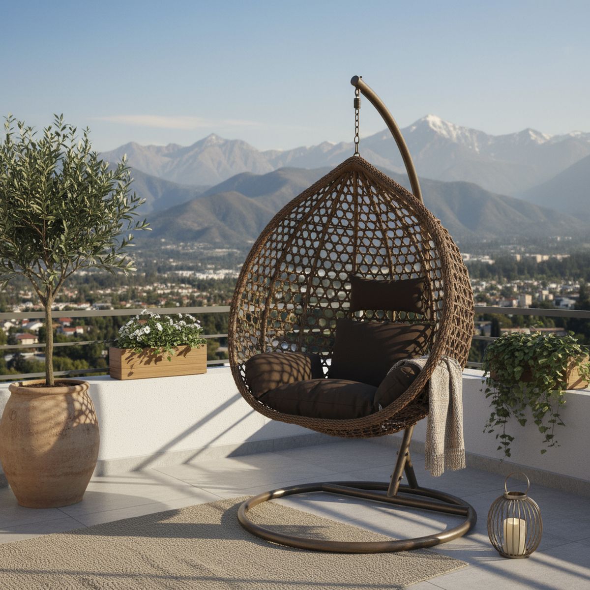EL BARCO - Silla Colgante Hawái M Chocolate Cojín Café