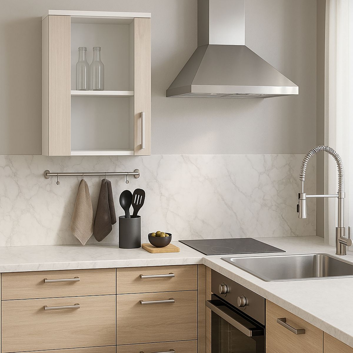 MOBIKIT - Mueble de cocina mural vidriado 1 puerta 40 cm acacia