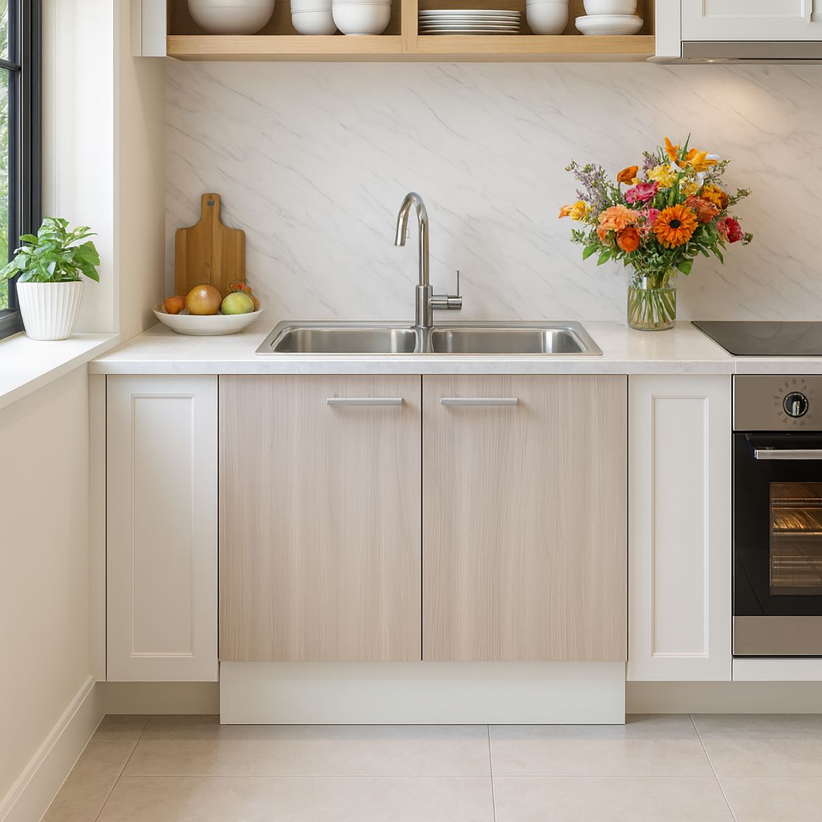 MOBIKIT - Mueble de cocina base lavaplatos 2 puertas 100 cm acacia