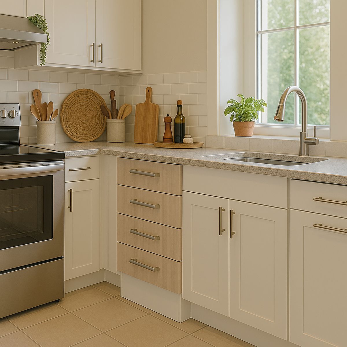 MOBIKIT - Mueble de cocina base cajonera 40 cm acacia arena