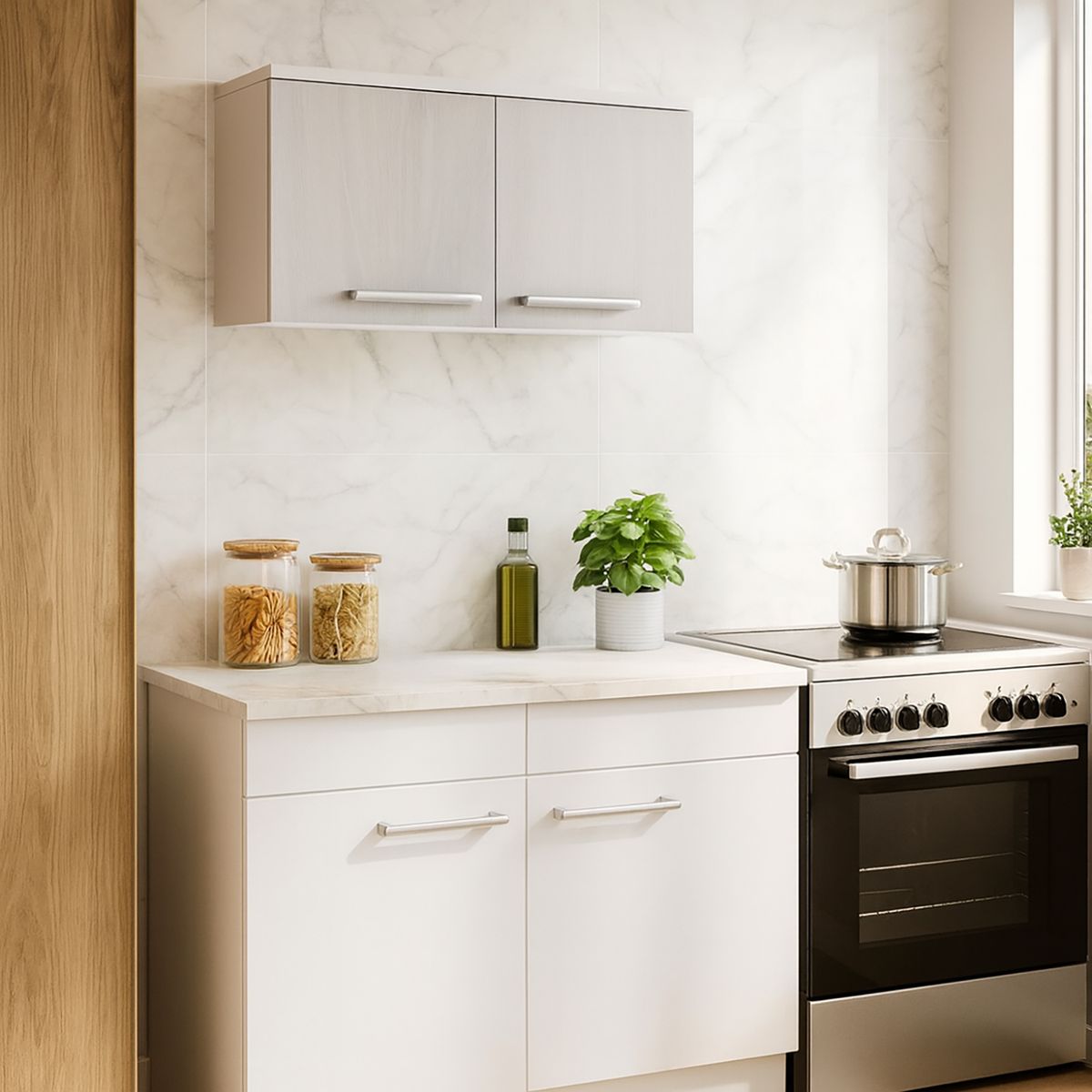 MOBIKIT - Mueble de cocina mural campana 2 puertas 60 cm acacia