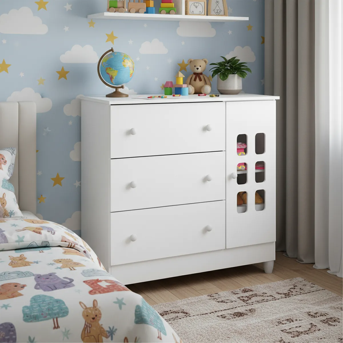 KIDSCOOL - Cómoda 3 Cajón(es) 522.1 95x92x40 cm Blanco