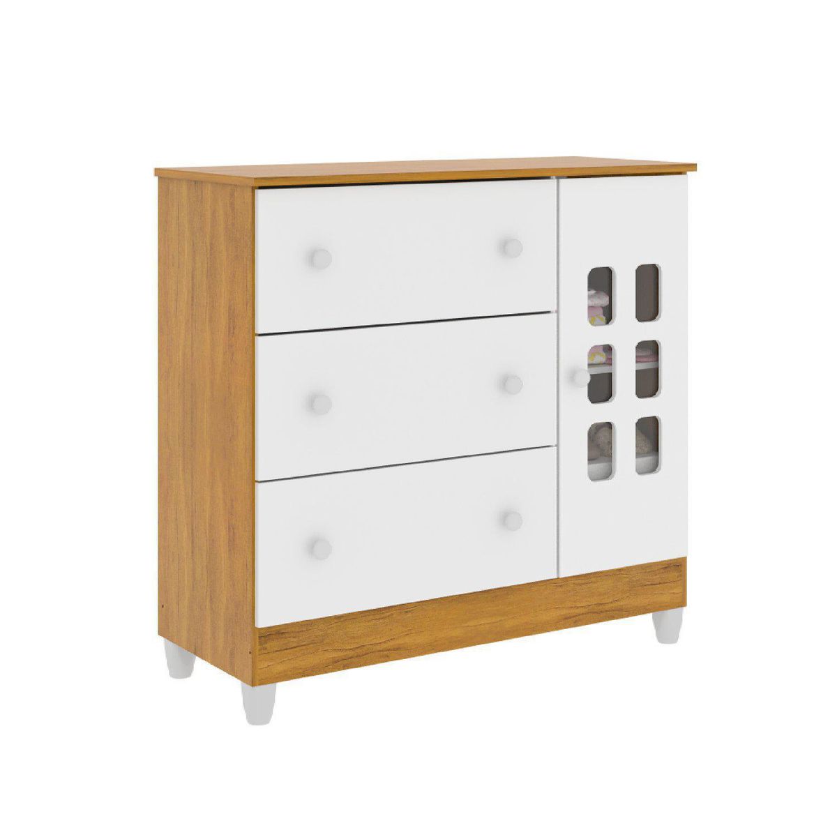 KIDSCOOL - Cómoda 3 Cajón(es) 522.42 95x92x40 cm Blanco miel